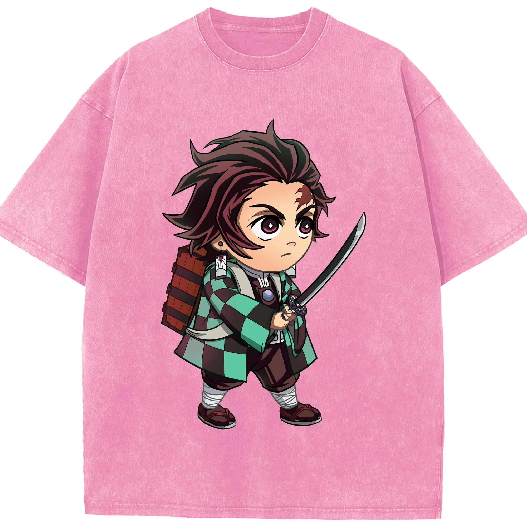 （画像用） 鬼滅の刃 竈門 炭治郎／かまど たんじろう Kamado Tanjirou 綿100% ヴィンテージ風 半袖Tシャツ（フロントプリント）